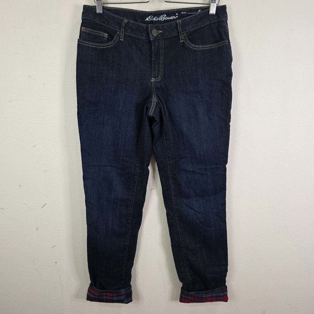 Eddie Bauer Jeans Womens Size 8 Blue Boyfriend Relaxed Flannel Lined Denim Warm